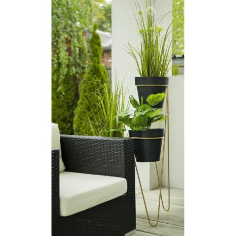 Nowoczesny potrójny kwietnik 95cm złoty Wykonany z metalu, prosty i stylowy stojak na kwiatki w kolorze złotym