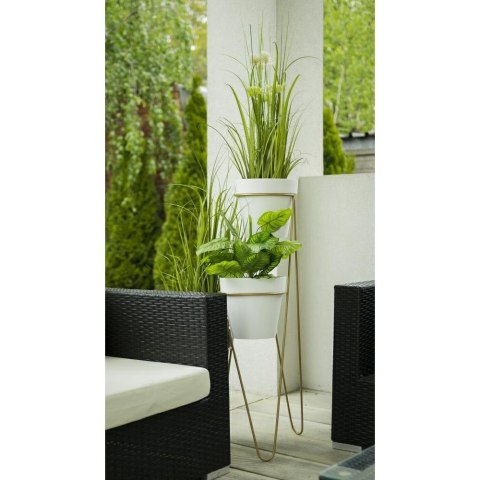 Nowoczesny potrójny kwietnik 95cm złoty Wykonany z metalu, prosty i stylowy stojak na kwiatki w kolorze złotym