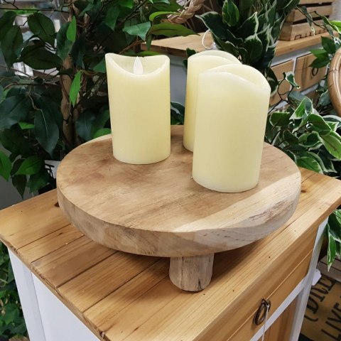 Podstawka z drewna tekowego 30 cm Okrągła podstawka na nóżkach spełniająca rolę tacy na przekąski, podstawki pod donicę czy świe