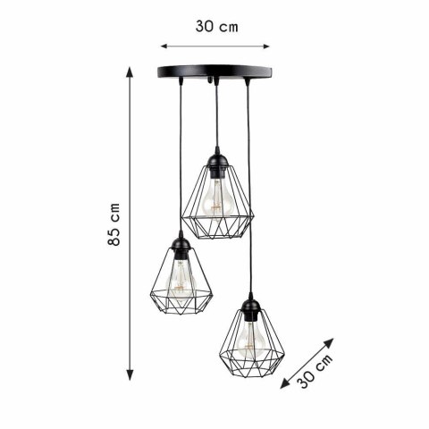 Potrójna lampa wisząca Triplo Diamante Lampa sufitowa składająca się z trzech lamp wiszących typu Diament. Wysokość max. 85 cm, 
