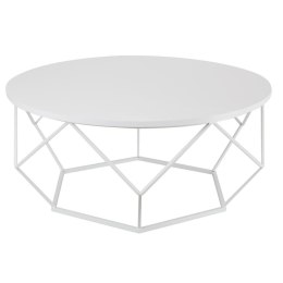 Stolik kawowy Diamond 90 cm biały Stolik wykonany z metalu, blat wykonany z płyty MDF w kolorze białym, wysokość 41,5 cm, średni