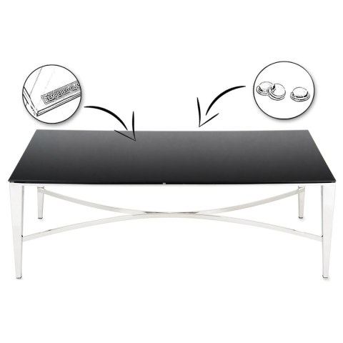 Stolik kawowy Rays Silver Black Wykonany ze stali nierdzewnej w kolorze srebrnym, wymiary 130x70x45 cm, blat z hartowanego szkła