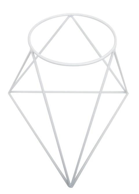 Trójkątny kwietnik stojący 40 cm biały Wykonany z metalu, prosty i stylowy stojak na kwiatki w kolorze białym