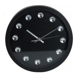 Zegar ścienny z kamieniami 30 cm czarny Okrągły wykonany z tworzywa sztucznego w stylu Glamour