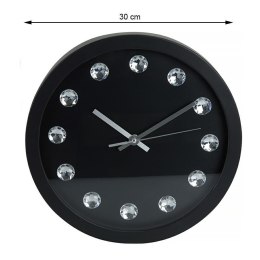 Zegar ścienny z kamieniami 30 cm czarny Okrągły wykonany z tworzywa sztucznego w stylu Glamour