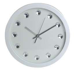 Zegar ścienny z kryształkami 30 cm biały Okrągły wykonany z tworzywa sztucznego w stylu Glamour