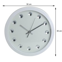 Zegar ścienny z kryształkami 30 cm biały Okrągły wykonany z tworzywa sztucznego w stylu Glamour
