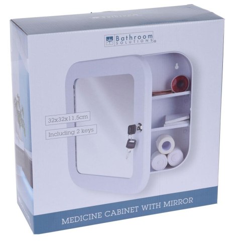 Apteczka ścienna biała z lustrem Szafka medyczna z lustrem wykonana ze stali węglowej w kolorze białym o wymiarach: 32x32x11,5 c