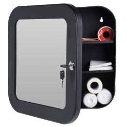 Apteczka ścienna czarna z lustrem Szafka medyczna z lustrem wykonana ze stali węglowej w kolorze czarnym o wymiarach: 32x32x11,5