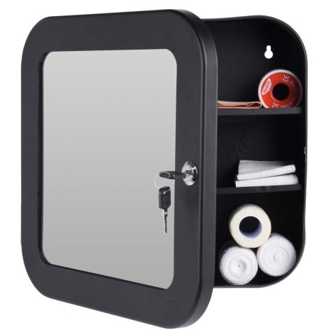 Apteczka ścienna czarna z lustrem Szafka medyczna z lustrem wykonana ze stali węglowej w kolorze czarnym o wymiarach: 32x32x11,5