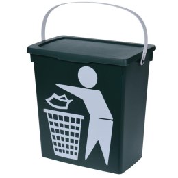 Kosz na śmieci zielony Bio 12 L Pojemnik na odpady, z pokrywą i rączką, wykonany z tworzywa sztucznego w kolorze zielonym, o wym