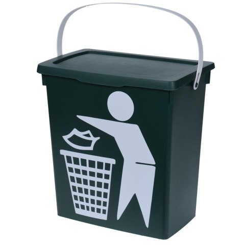 Kosz na śmieci zielony Bio 12 L Pojemnik na odpady, z pokrywą i rączką, wykonany z tworzywa sztucznego w kolorze zielonym, o wym