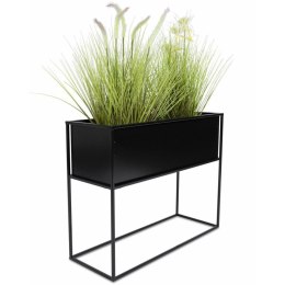 Kwietnik stojący skrzynia czarna 50 cm Wykonany z metalu, prosty i stylowy stojak na kwiatki w kolorze czarnym szer. 64 cm