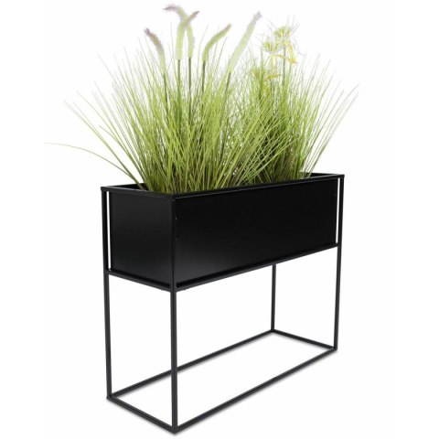 Kwietnik stojący skrzynia czarna 50 cm Wykonany z metalu, prosty i stylowy stojak na kwiatki w kolorze czarnym szer. 64 cm