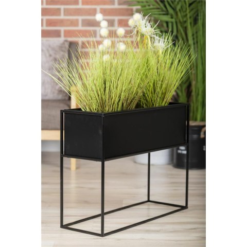 Kwietnik stojący skrzynia czarna 50 cm Wykonany z metalu, prosty i stylowy stojak na kwiatki w kolorze czarnym szer. 64 cm