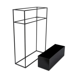 Kwietnik stojący skrzynia czarna 90 cm Wykonany z metalu, prosty i stylowy stojak na kwiatki w kolorze czarnym z wyjmowną skrzyn