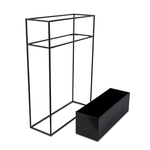 Kwietnik stojący skrzynia czarna 90 cm Wykonany z metalu, prosty i stylowy stojak na kwiatki w kolorze czarnym z wyjmowną skrzyn