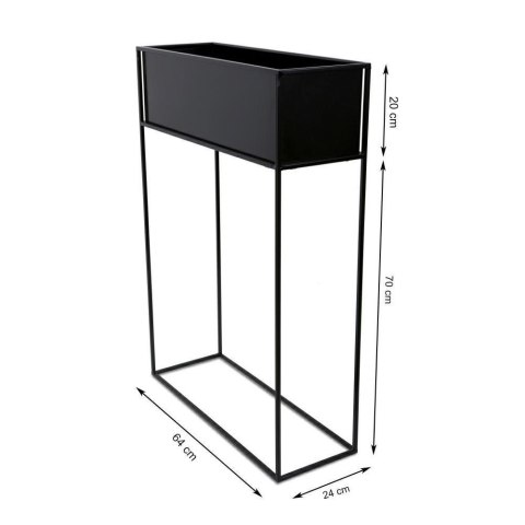 Kwietnik stojący skrzynia czarna 90 cm Wykonany z metalu, prosty i stylowy stojak na kwiatki w kolorze czarnym z wyjmowną skrzyn