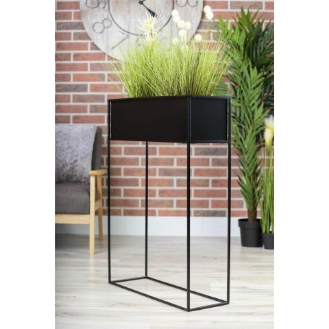 Kwietnik stojący skrzynia czarna 90 cm Wykonany z metalu, prosty i stylowy stojak na kwiatki w kolorze czarnym z wyjmowną skrzyn