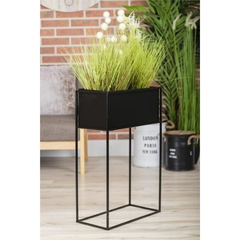 Kwietnik stojący skrzynia czarny 70 cm Wykonany z metalu, prosty i stylowy stojak na kwiatki w kolorze czarnym z wyjmowaną skrzy