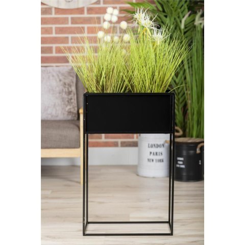 Kwietnik stojący skrzynia czarny 70 cm Wykonany z metalu, prosty i stylowy stojak na kwiatki w kolorze czarnym z wyjmowaną skrzy