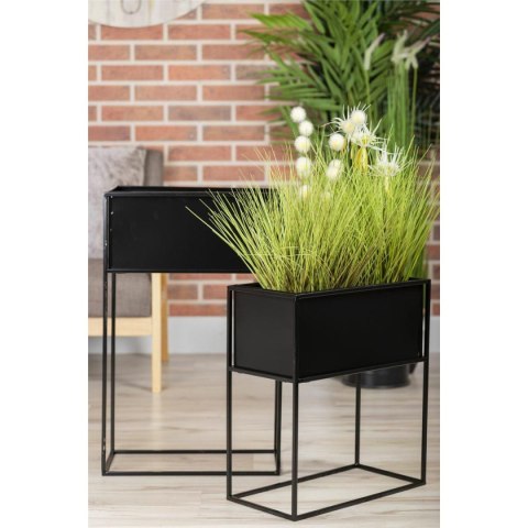 Kwietnik stojący skrzynia czarny 70 cm Wykonany z metalu, prosty i stylowy stojak na kwiatki w kolorze czarnym z wyjmowaną skrzy