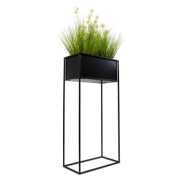 Kwietnik stojący skrzynia czarny 90 cm Wykonany z metalu, prosty i stylowy stojak na kwiatki w kolorze czarnym z wyjmowaną skrzy