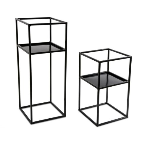 Kwietnik stojak na kwiaty z półką 40 cm Wykonany z metalu, prosty i stylowy stojaczek na kwiaty lub dekorację w kolorze czarnym