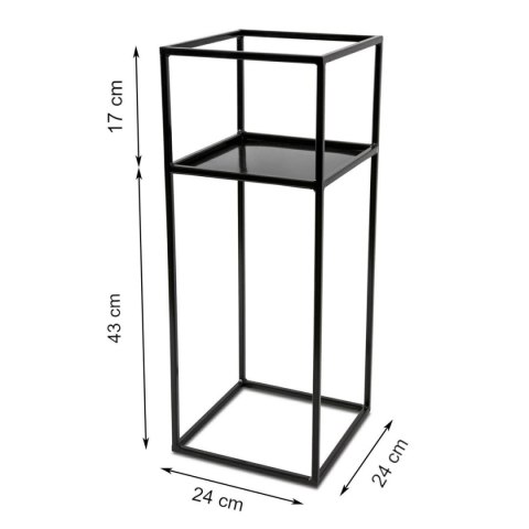 Kwietnik stojak na kwiaty z półką 60 cm Wykonany z metalu, prosty i stylowy stojaczek na kwiaty lub dekorację w kolorze czarnym
