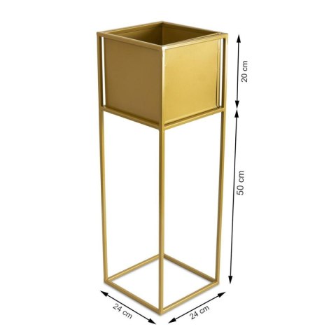 Nowoczesny kwietnik stojak złotym 70 cm Wykonany z metalu, prosty i stylowy stojak na kwiatki w kolorze złotym