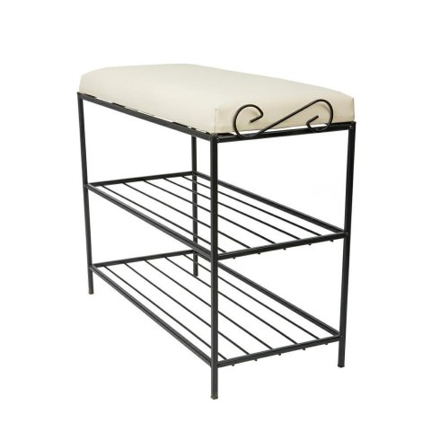 Półka na buty z pufą wzór Esy Wykonany z metalu, stylowa szafka na buty z siedziskiem w kolorze czarnym