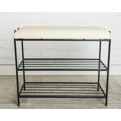 Półka na buty z pufą wzór Esy Wykonany z metalu, stylowa szafka na buty z siedziskiem w kolorze czarnym