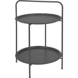 Stolik dwupoziomowy metalowy szary Okrągły kawowy stół, wykonany z metalu, w kolorze ciemno szarym, na dwa poziomy o wymiarach: 