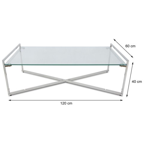Stolik kawowy Solas Silver Wykonany ze stali nierdzewnej w kolorze srebrnym, wymiary 120x60x40 cm, blat z hartowanego szkła