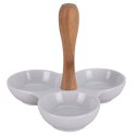 Zestaw miseczek do serwowania przekąsek Wykonane z porcelany 3 miseczki na stojaku do podawania sosów i przekąsek o wymiarach: 2