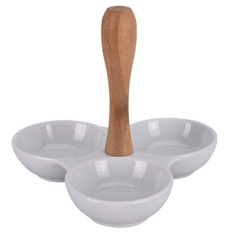 Zestaw miseczek do serwowania przekąsek Wykonane z porcelany 3 miseczki na stojaku do podawania sosów i przekąsek o wymiarach: 2