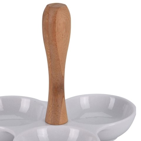 Zestaw miseczek do serwowania przekąsek Wykonane z porcelany 3 miseczki na stojaku do podawania sosów i przekąsek o wymiarach: 2