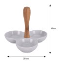 Zestaw miseczek do serwowania przekąsek Wykonane z porcelany 3 miseczki na stojaku do podawania sosów i przekąsek o wymiarach: 2