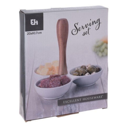 Zestaw miseczek do serwowania przekąsek Wykonane z porcelany 3 miseczki na stojaku do podawania sosów i przekąsek o wymiarach: 2