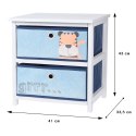 Komoda dla dzieci z szufladami niebieska Szafka, regał do pokoju dziecięcego z dwoma szufladami niebiesko biała o wymiarach: 43x