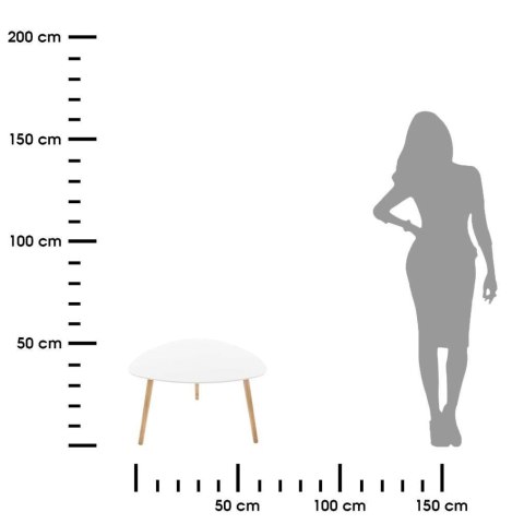 Komplet 3 stolików kawowych Mileo Blat wykonany z płyty MDF lakierowanej na biało, nogi z drewna w naturalnym kolorze, nowoczesn