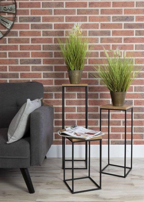 Kwietnik stojący 60 cm BasicLoft Wykonany z metalu oraz blatu z płyty MDF w kolorze Dąb Lancelot, praktyczny i elegancki stojak 