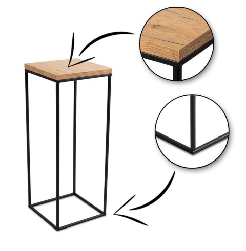 Kwietnik stojący 60 cm BasicLoft Wykonany z metalu oraz blatu z płyty MDF w kolorze Dąb Lancelot, praktyczny i elegancki stojak 