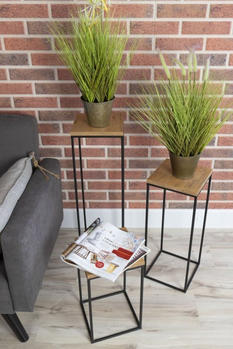 Kwietnik stojący 60 cm BasicLoft Wykonany z metalu oraz blatu z płyty MDF w kolorze Dąb Lancelot, praktyczny i elegancki stojak 