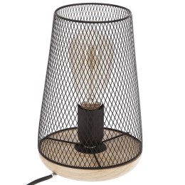 Lampka nocna Zely druciana 23 cm Podstawa wykonana z drewna w naturalnym kolorze, czarny metalowy klosz, idealna do salonu lub s