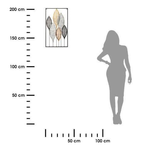 Metalowa ozdoba ścienna liście 37x65 cm W ramce, składająca się z wielokolorowych elementów przypominających liście, nowoczesny 