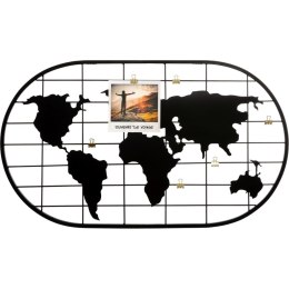 Metalowa ramka na zdjęcia kula ziemska Wykonany z metalu lakierowanego na czarny kolor, z dekoracyjnym motywem mapy świata, funk