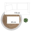 Okrągły dywan jutowy 120 cm brązowy Obwódka w kolorze białym, naturalny materiał, minimalistyczny i elegancki design