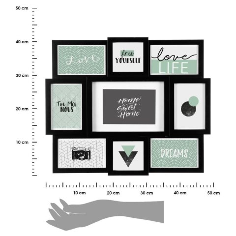 Ramka na zdjęcia Cali czarna na 9 zdjęć Wykonana z tworzywa sztucznego, z miejscem na 9 zdjęć, nowoczesny wygląd