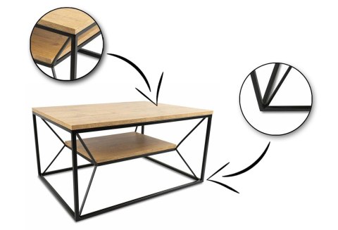 Stolik kawowy z półką 80x60 cm BasicLoft Stolik wykonany z metalu oraz laminowaj płyty MDF, solidny i loftowy stoliczek do salon